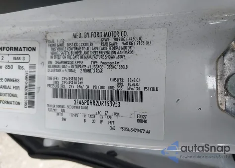 2013 Ford Fusion Se from USA, damaged, VIN 3FA6P0HR2DR153953